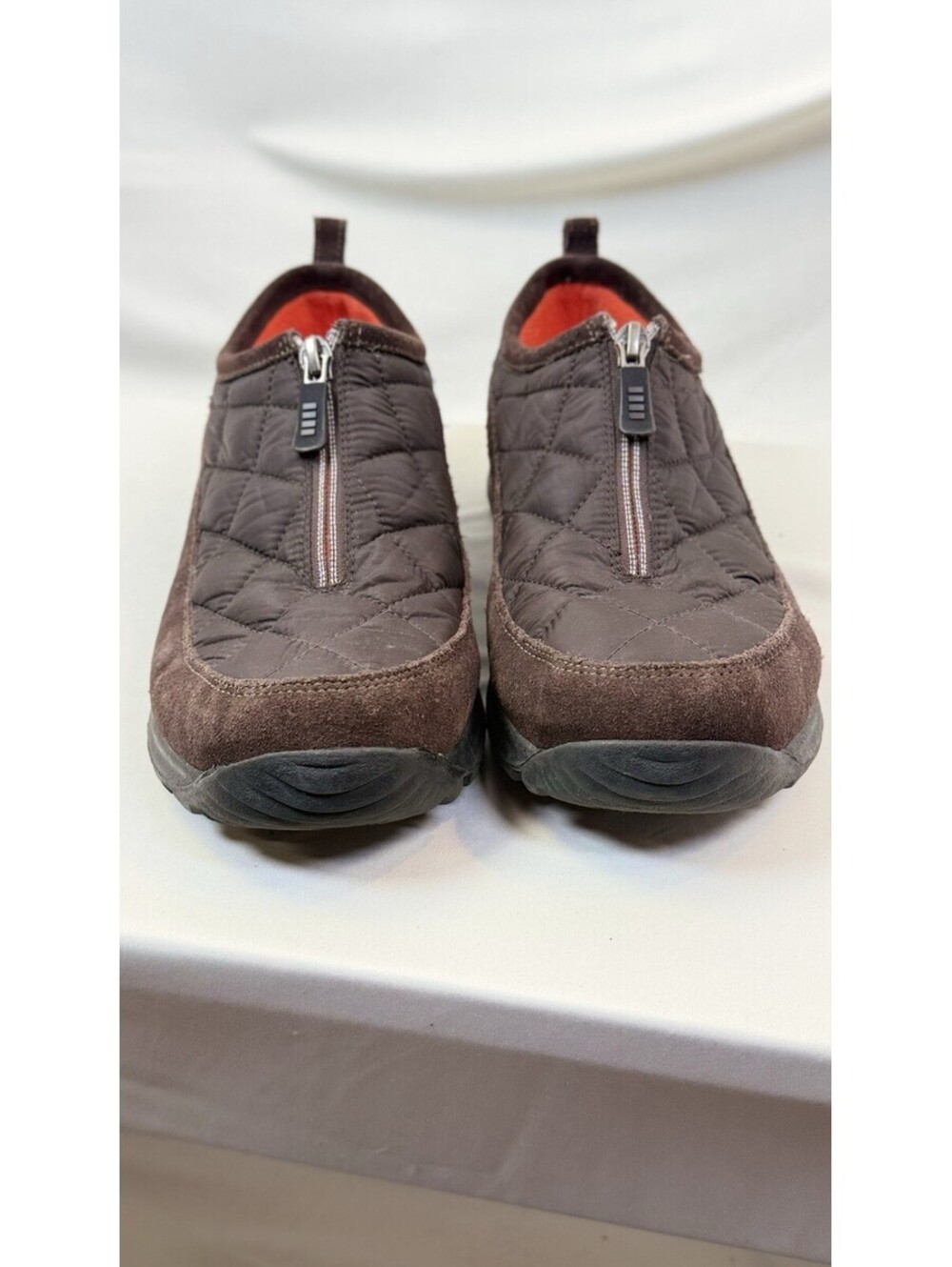 Lands' End Weatherfield Zip Front Quilted Brown Shoes Women’s 8.5 B Heavy Tread